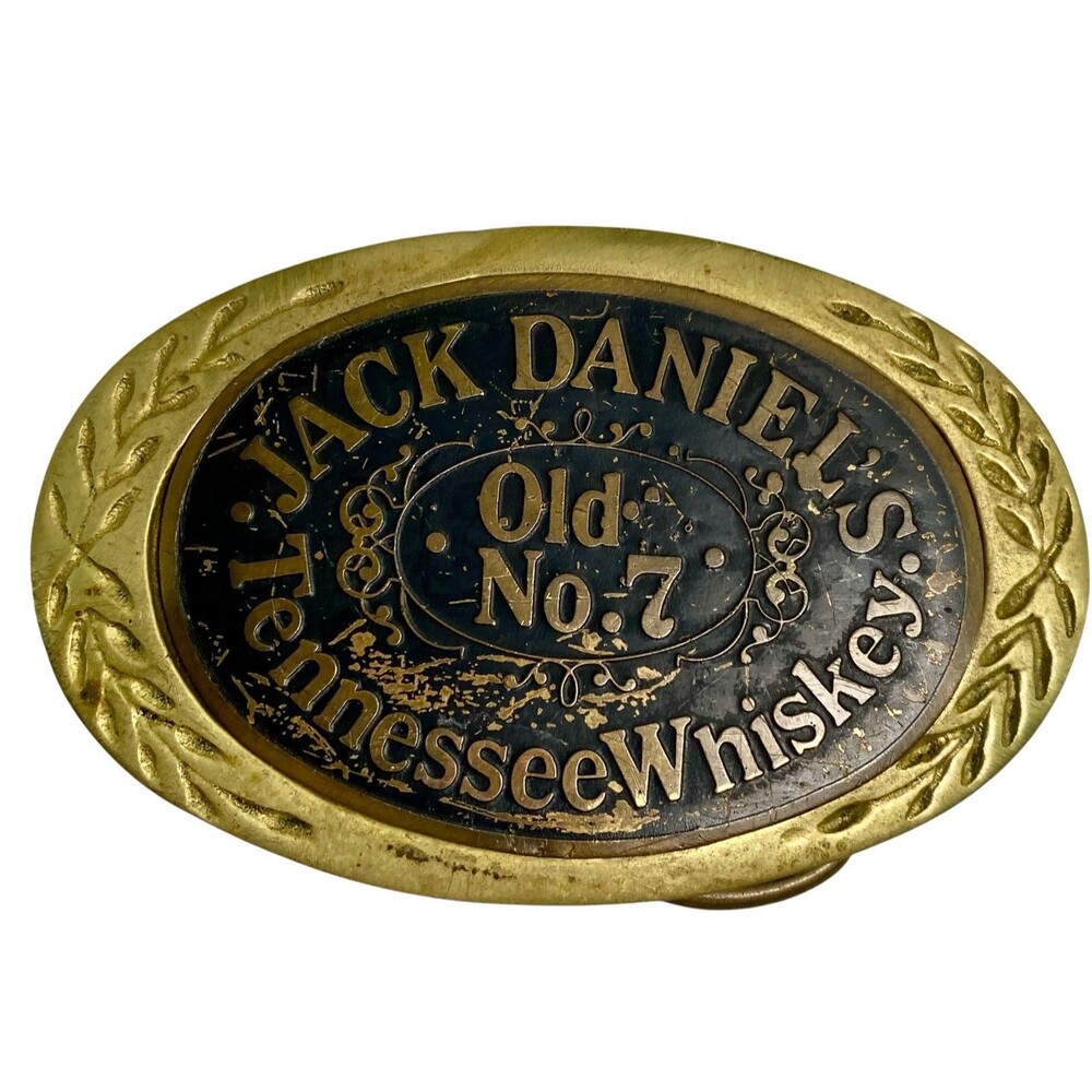 Jack Daniels Tennessee Whiskey Belt Buckle Brass Biker Rebel Cowboy Vtg 3-1/2 W
